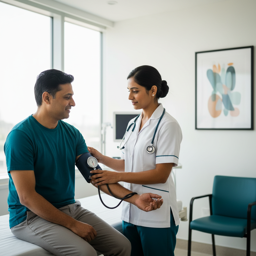 Nurse checking a patient's blood pressure
